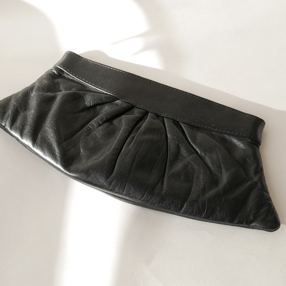 Lauren Merkin Classic Black Leather Clutch - Picture 1 of 3